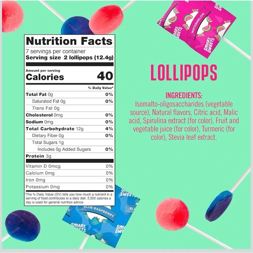 Smart Sweets Blue Raspberry & Watermelon Lollipops Bundle of 3
